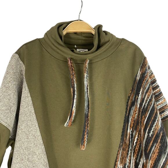 BKE Patchwork Sweater Women S Olive Green Cowl Neck Colorblock Dolman Sleeve - Picture 4 of 13